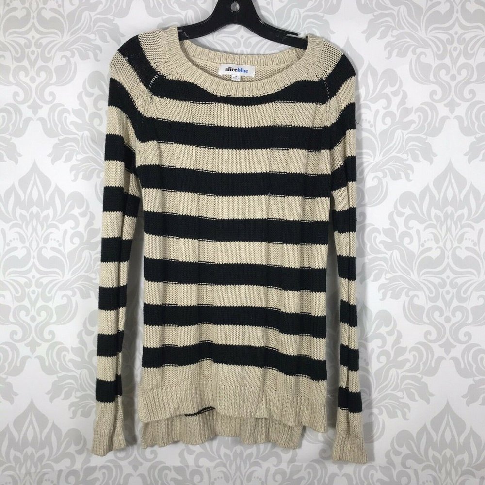 Alice Blue Beige Black Striped Knit Sweater